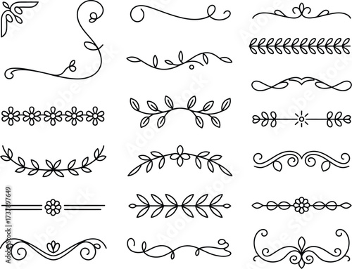Elegant Vector Calligraphic Design Elements and Decorative Flourishes Set