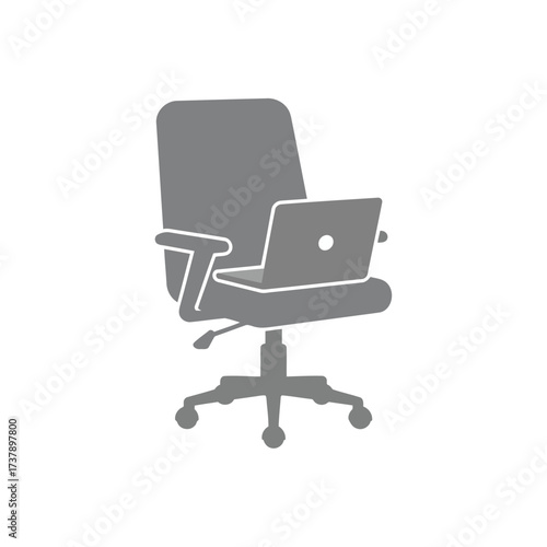Vector illustration of an empty ergonomic office chair with a laptop, representing the concept of a modern and flexible workplace