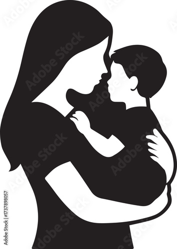 Symbolic silhouette of mother holding infant child expressing love connection togetherness family bond gentle embrace parenthood nurturing care affectionate moment caring embrace silhouette