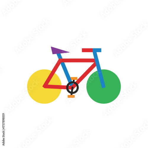Colorful geometric bicycle illustration isolated on a white background, perfect for design and branding projects