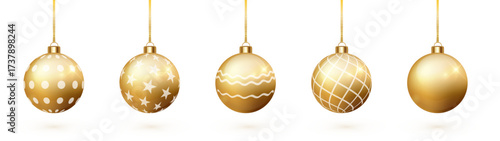 Gold Christmas balls set PNG. Shiny festive baubles tree ornaments isolated vector design