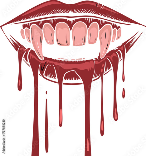 Vampire's Kiss Dripping Blood and Sharp Fangs Illustration