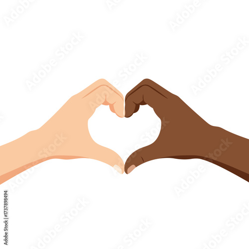 Diverse hands joining together to form a heart shape, a powerful symbol of racial unity, love, and equality
