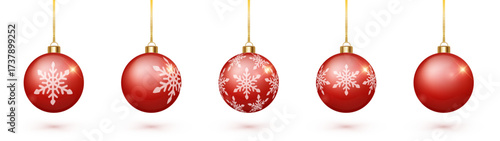 Red Christmas bauble set. Holiday tree ornaments with decorative pattern vector. PNG