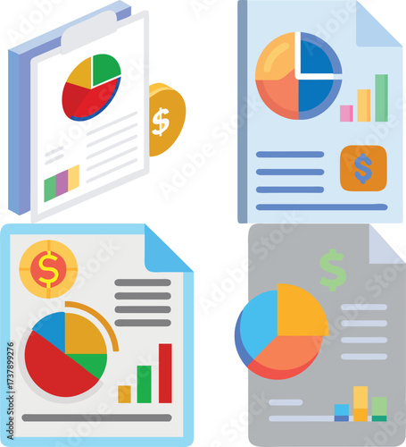 Financial reports with charts and currency symbols, representing business analytics and data analysis