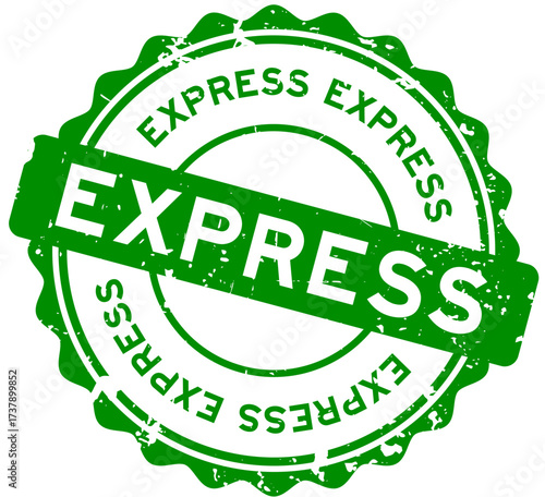 Grunge green express word round rubber seal stamp on white background