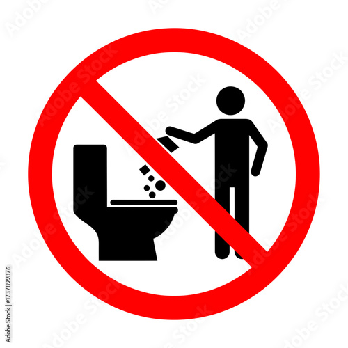 Do Not Throw Waste in Toilet Sign – Prohibition Symbol for Hygiene, Cleanliness, and Public Restrooms