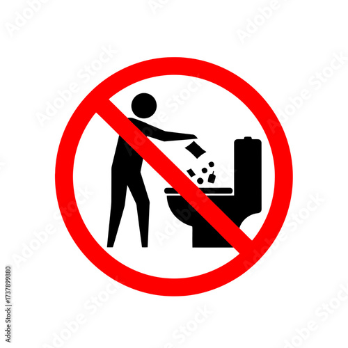 Do Not Throw Waste in Toilet Sign – Prohibition Symbol for Hygiene, Cleanliness, and Public Restrooms