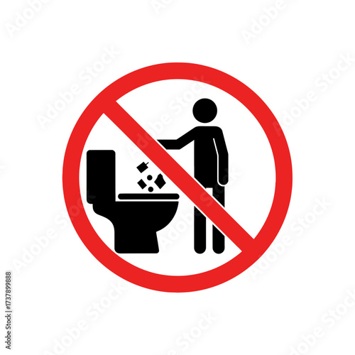 Do Not Throw Waste in Toilet Sign – Prohibition Symbol for Hygiene, Cleanliness, and Public Restrooms