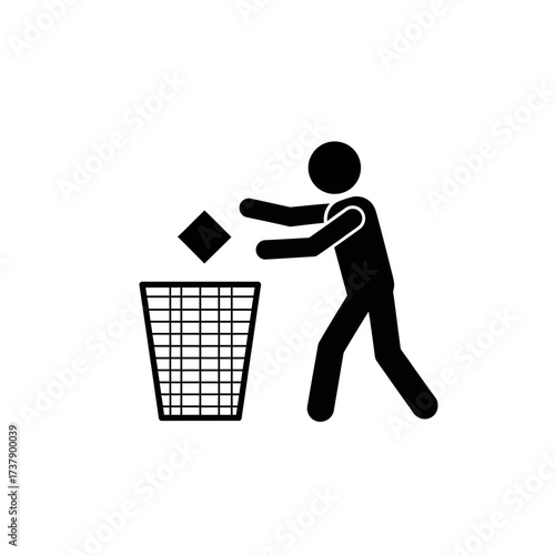 Throw Trash in Bin Icon – Waste Disposal Symbol for Cleanliness, Hygiene, and Environment Safety