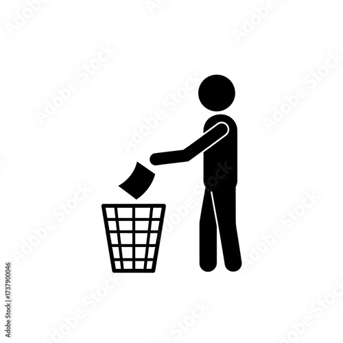 Throw Trash in Bin Icon – Waste Disposal Symbol for Cleanliness, Hygiene, and Environment Safety