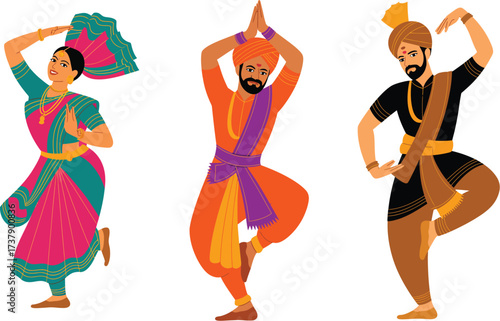 Cultural Dance Performance, Traditional Dancers, Festival Ground, Illustration, Vibrant Colors, Side View, Joyful Celebration