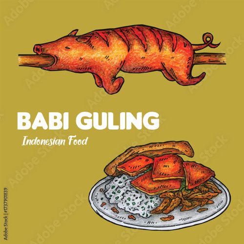Adobe Illustrator Artwork Indonesian Food Suckling Pig Hand Drawn Vector Illustration Design