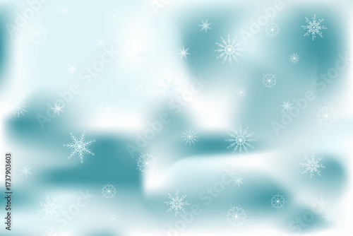 Abstract blue frosty background with gradient blur and delicate snowflakes, festive vector backdrop for Christmas and New Year seasonal design, posters and cards.