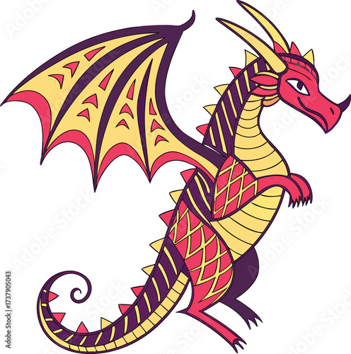 Cartoon Dragon with Wings and Spikes