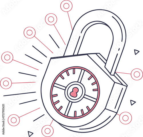 Cybersecurity padlock with network connections