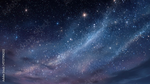 Stunning view of the clear night sky filled with countless bright stars and the Milky Way galaxy stretching across the horizon in a tranquil outdoor setting