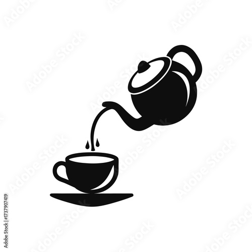 Teapot pouring liquid into a cup silhouette on transparent background