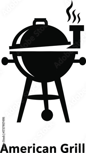 Classic american barbecue grill icon with smoke