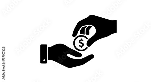 Hand passes coin black white icon