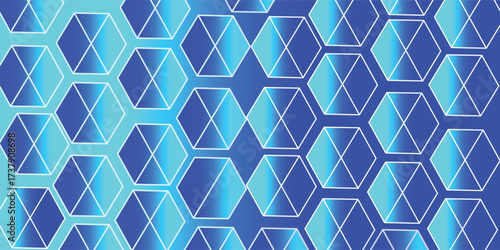 Abstract light hexagon pattern on blue color background technology style. Modern futuristic honeycomb concept. You can use for cover template, poster, banner web, flyer, print ad. Vector illustration
