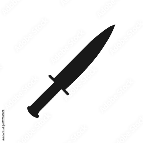 Silhouette of a sharp pointed black dagger on transparent background