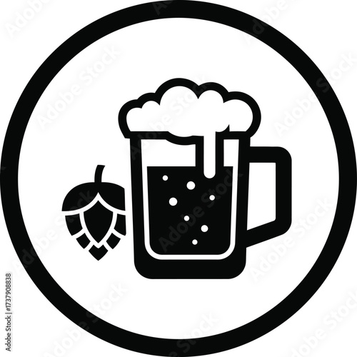 Beer mug and hops icon for brewing and craft beer