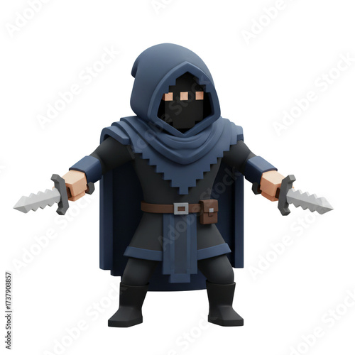 Fotografi Voxel rogue character with two daggers