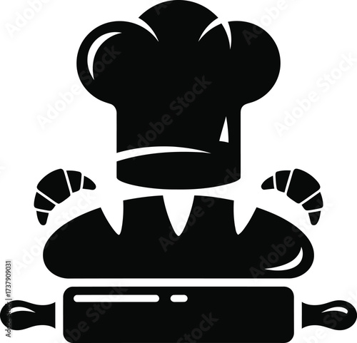 Chef hat bread and rolling pin silhouette icon