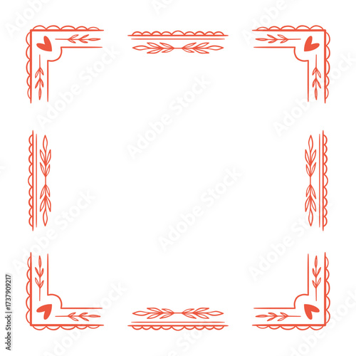 Vintage red Bow vector Border isolated. Ornamental square frame for baby shower, anniversary, and holiday card making designs