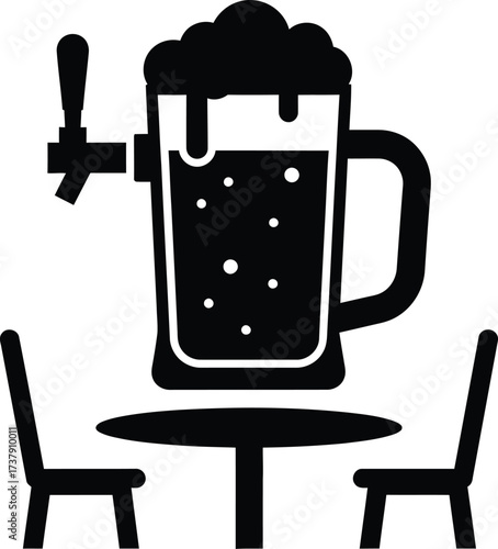 Beer mug table and chairs icon for bar or pub