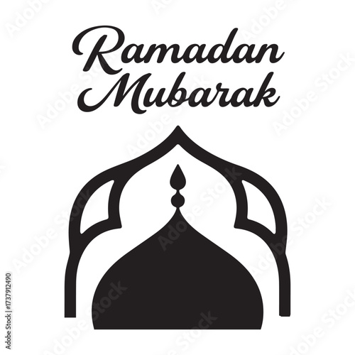 A silhouette of a Ramadan Mubarak decoration with the text Ramadan Mubarak.