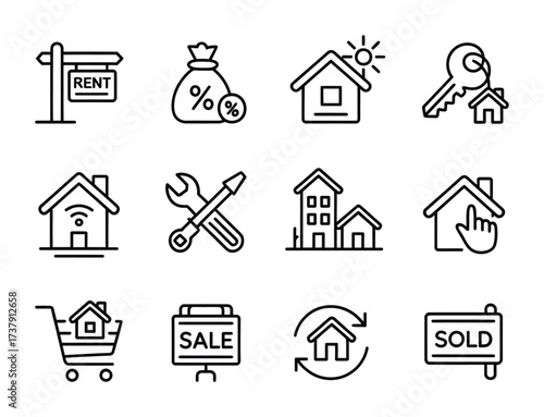 Real estate rent and sale icon vector collection
