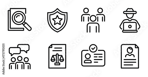Cyber security and privacy icon set line vector