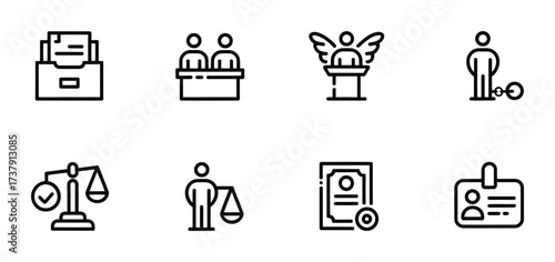 Law and legal icon set outline line vector
