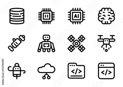 Artificial intelligence and robotics technology icon set vector