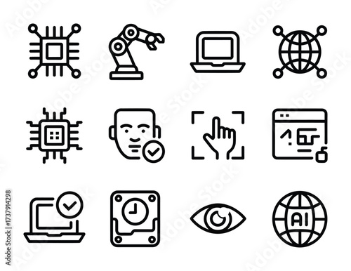 Artificial intelligence and robotics technology icon set vector