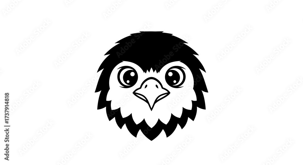 Obraz premium Black and white cartoon eagle head icon flat illustration