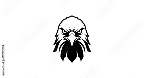 Black and white eagle head staring straight ahead flat illustration