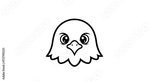 Cartoon eagle head black outline looking forward flat illustration