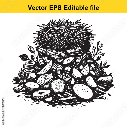 Vector art of pile of chopped vegetables and herbs