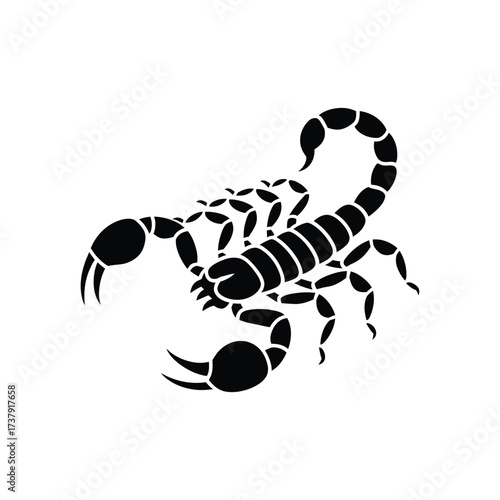 Stylized black silhouette of a scorpion with detailed exoskeleton