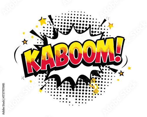 Sound effect bubble with exclamation ‘Kaboom!’ in retro halftone comic book style