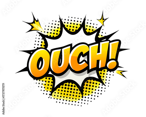 Sound effect bubble with exclamation ‘Ouch!’ in retro halftone comic book style