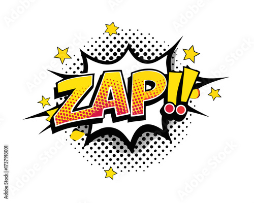 Sound effect bubble with exclamation ‘Zap!’ in retro halftone comic book style