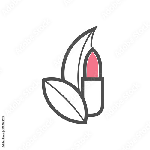 Natural pink lipstick with leaf icon for organic beauty