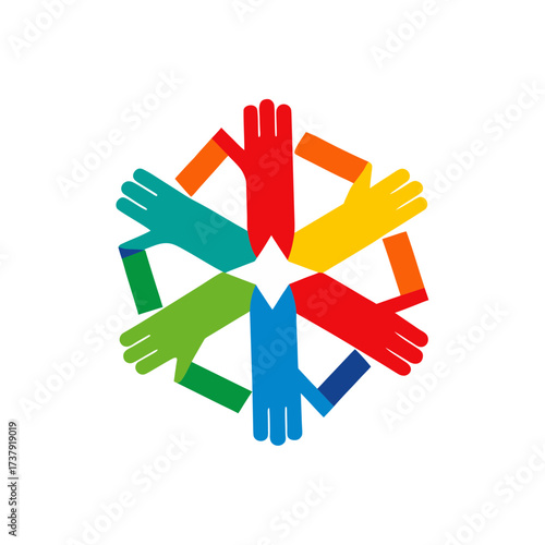 Colorful hands forming a circular design on transparent background