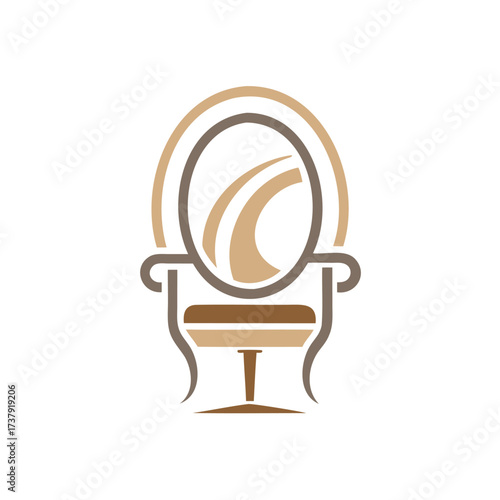 Elegant vanity mirror and stool icon design