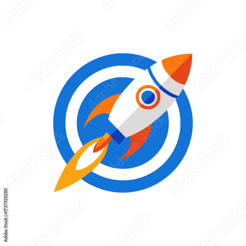 Rocket launching from a circular target mark on transparent background