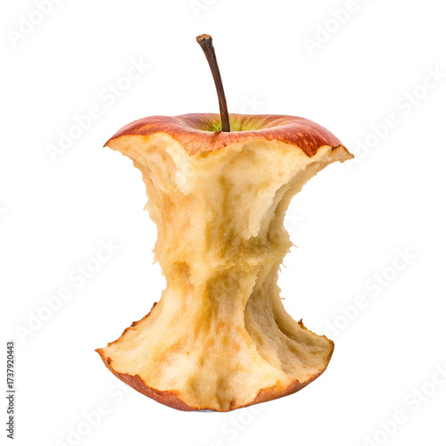 Apple Core Isolated on White Background | Leftover Fruit for Food Waste Concepts, Healthy Eating, or Dietary Themes